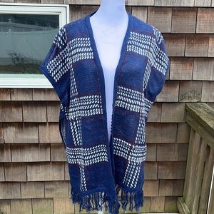 Arizona Jean Company Vintage Hobo Poncho. Plaid Sweater Vest w/Fringe Hemline.